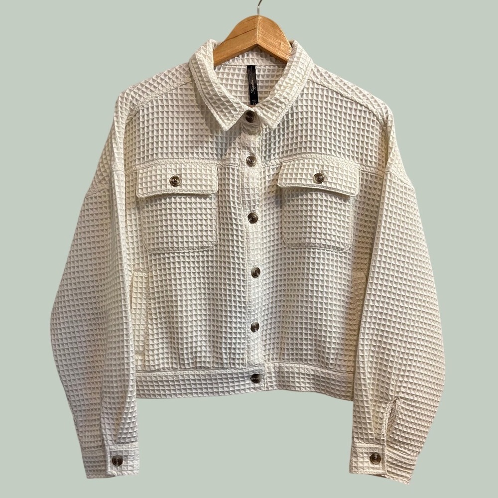 Supplies by Unionbay Milla Waffle Knit Shacket Womens Medium White Button Up